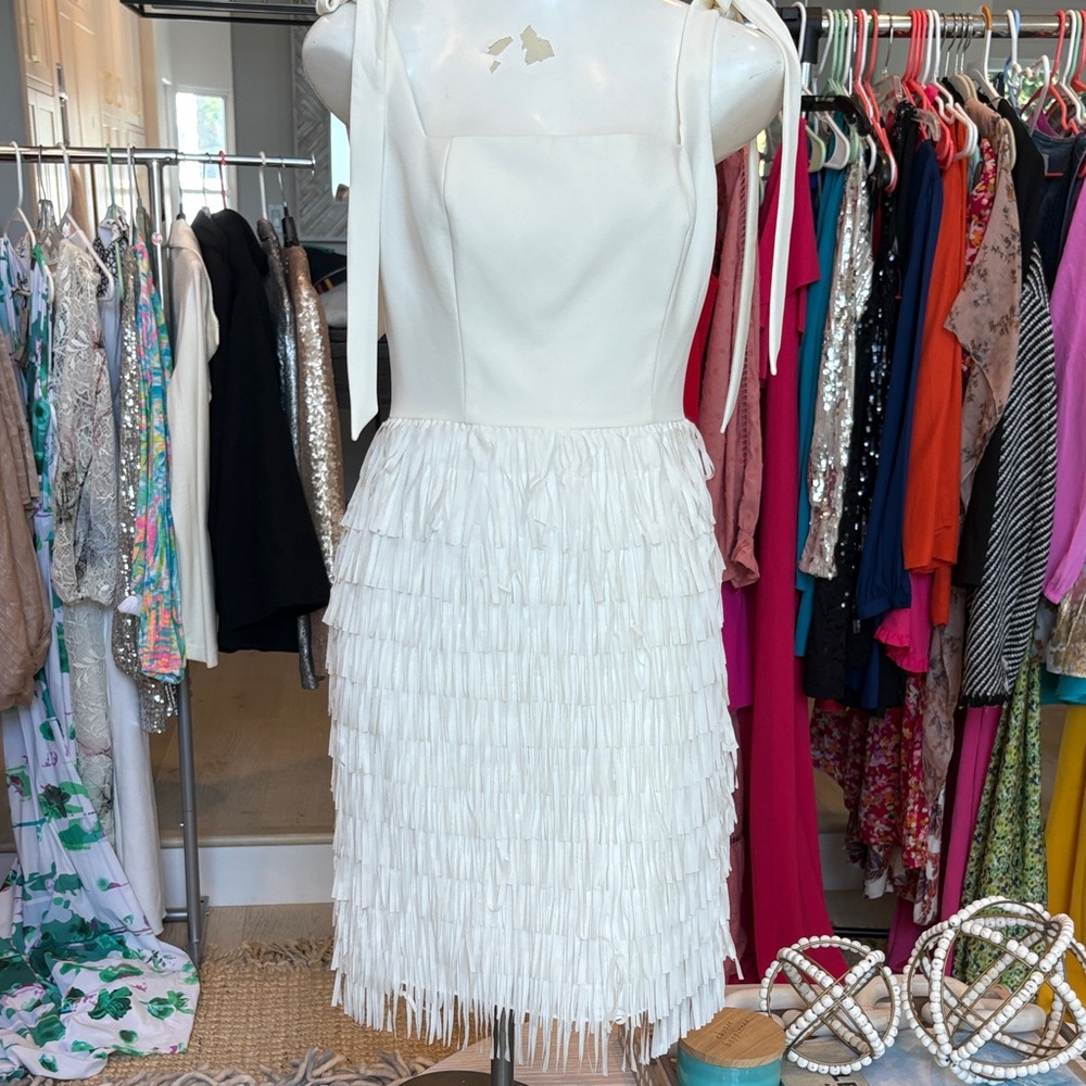 Aidan Mattox White Fringe Sheath Dress